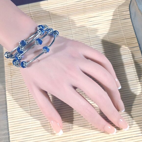 Handcrafted Crystal Wrap Bracelet With Blue Faceted Beads - Picture 7 of 7